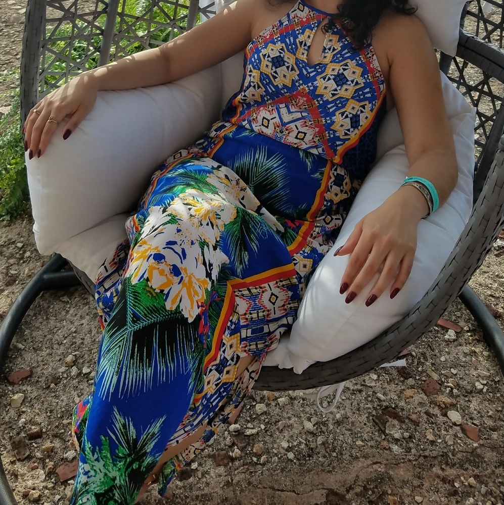Forever 21 Maxi blue summer print dress medium